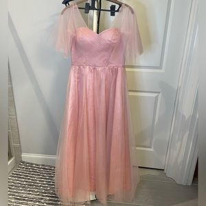 Pastel Pink Fairy Shoulder Prom Dress.